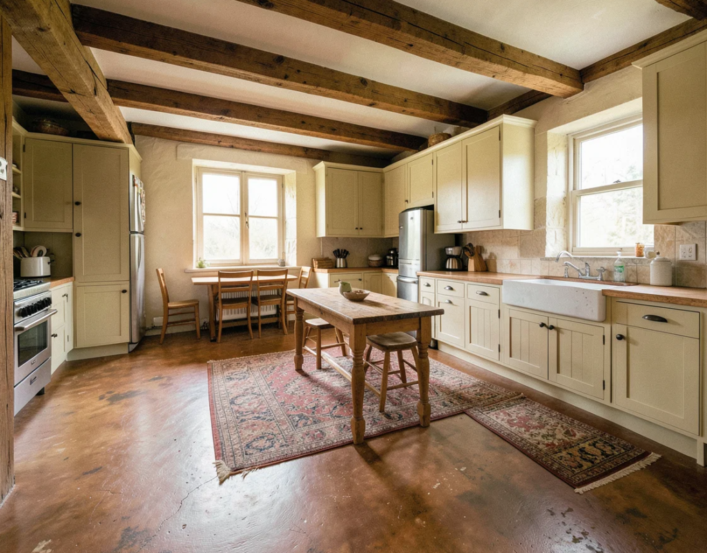 Authentic farmhouse stained concrete floors