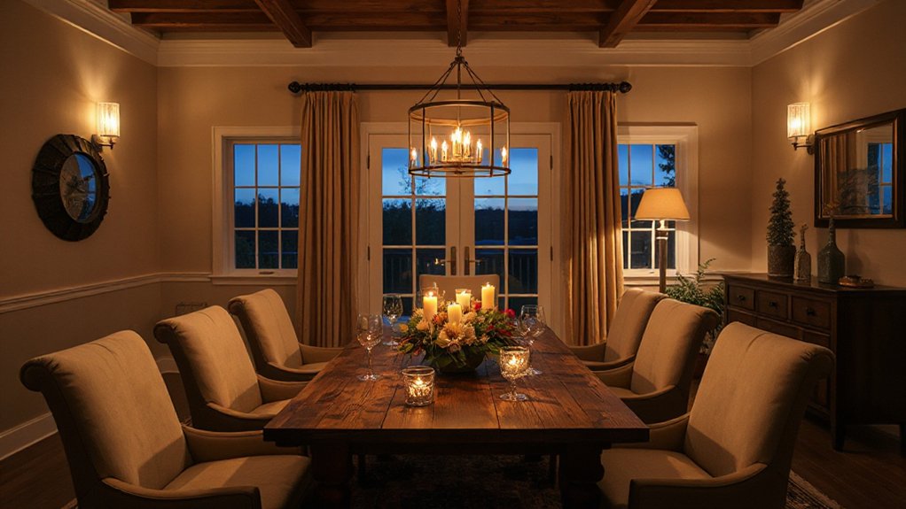 layered dining room lighting