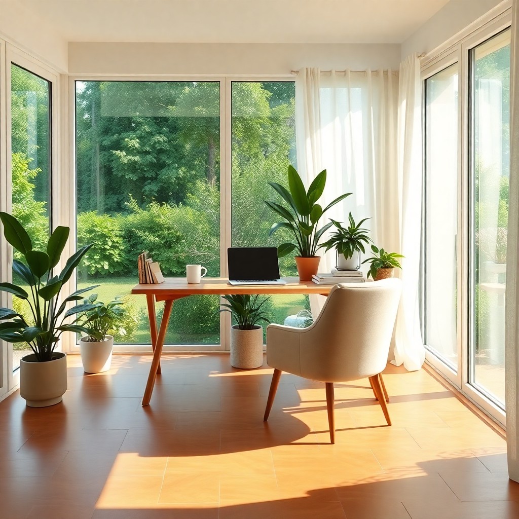 sunroom office set up