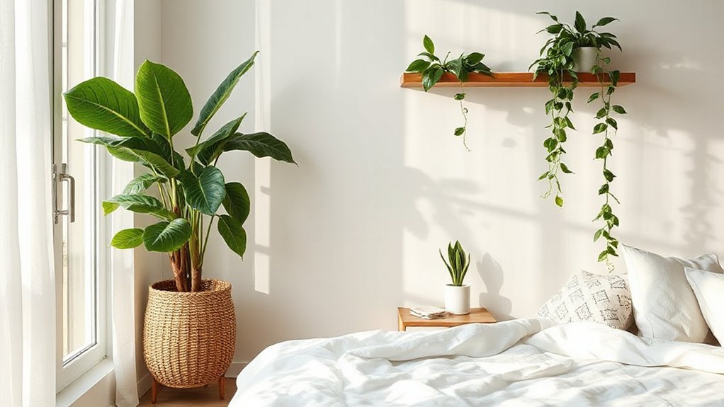 use calming green plants thoughtfully