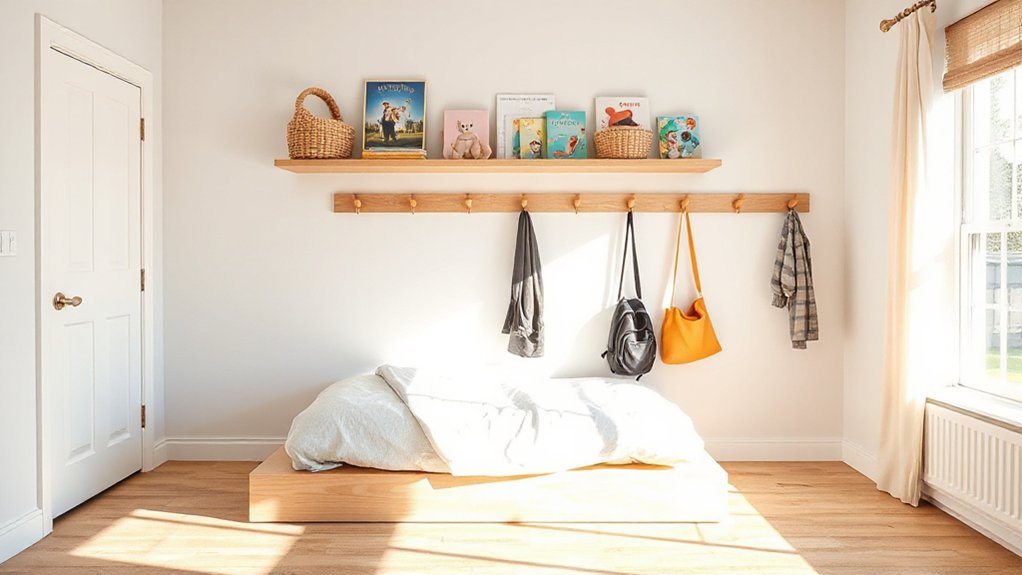 wall shelves and hooks storage